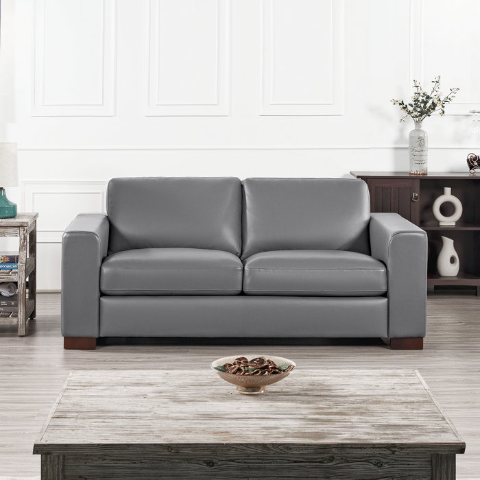 Hokku Designs Sonam Oversized Genuine Leather Loveseat Sofa, Modern